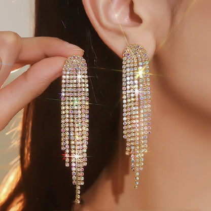 Long Crystal Tassel Drop Earrings for Women