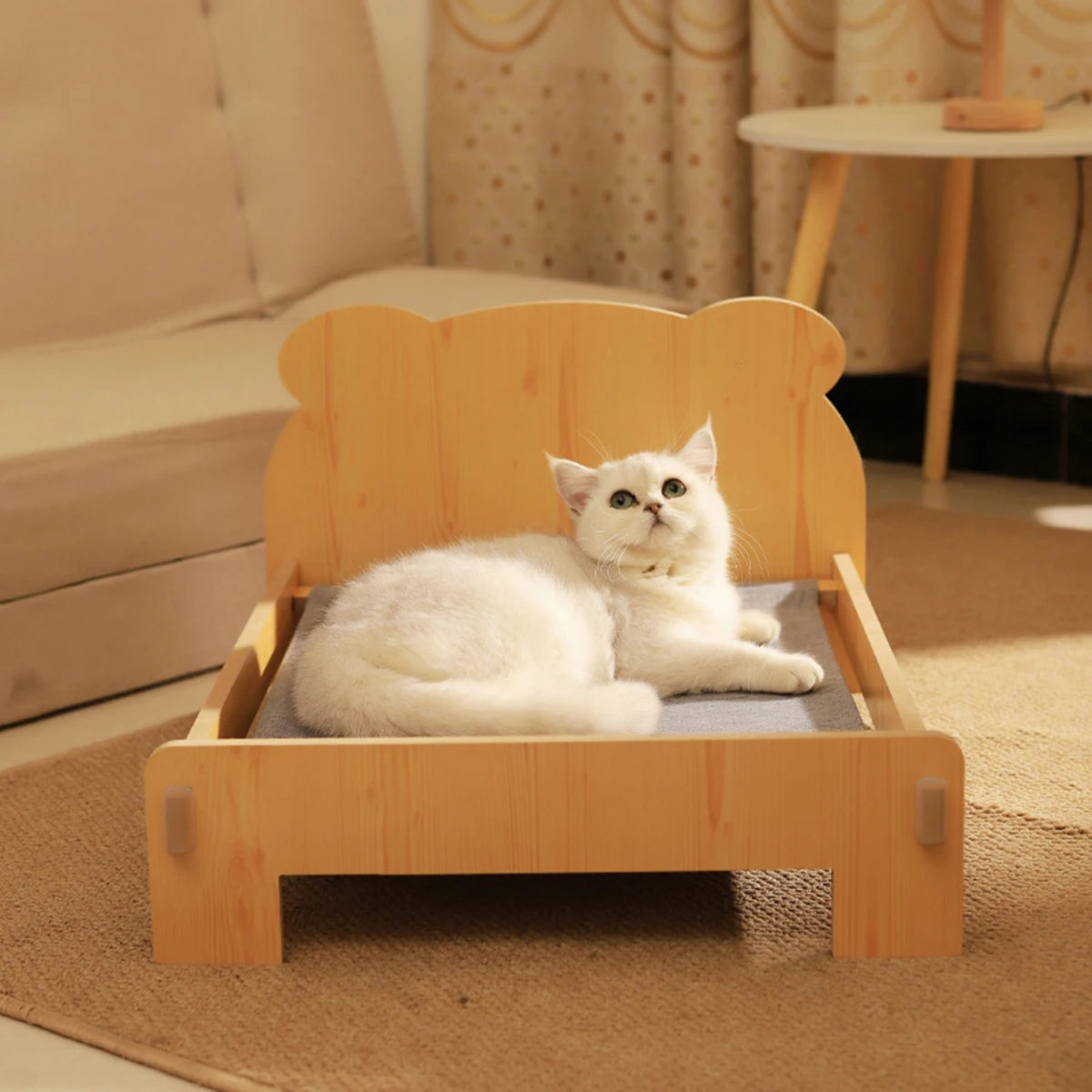 Katzenbett aus Holz im Teddy-Look – Ansicht 6