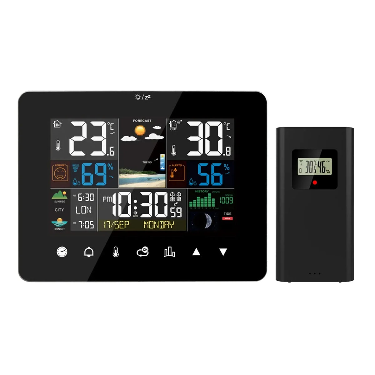 Wetterstation mit Wecker, Thermometer und Hygrometer – Ansicht 7