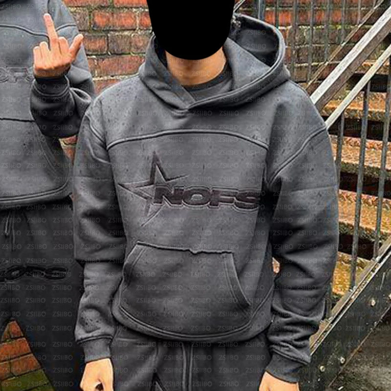 Vital™ StreetCore Oversized Letter-Embroidered Y2K Hoodie