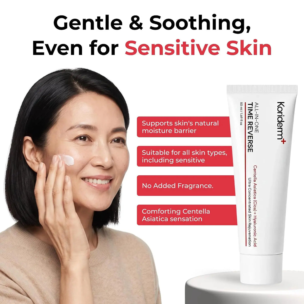 Koriderm All-In-One Time Reversal Cream - Cica+Hyaluronic Acid Deep Hydration Firming & Lifting Reduces Wrinkle Skin Moisturizer