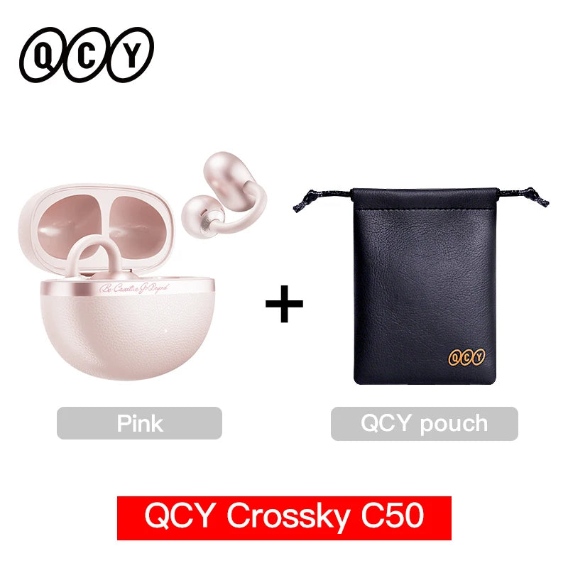 QCY Crossky C50 Open Ear Wireless Earbuds Bluetooth 6.0 Comfort Clip On Sports Earphone 4 Mic AI Clear Call Bass Boost Headphone