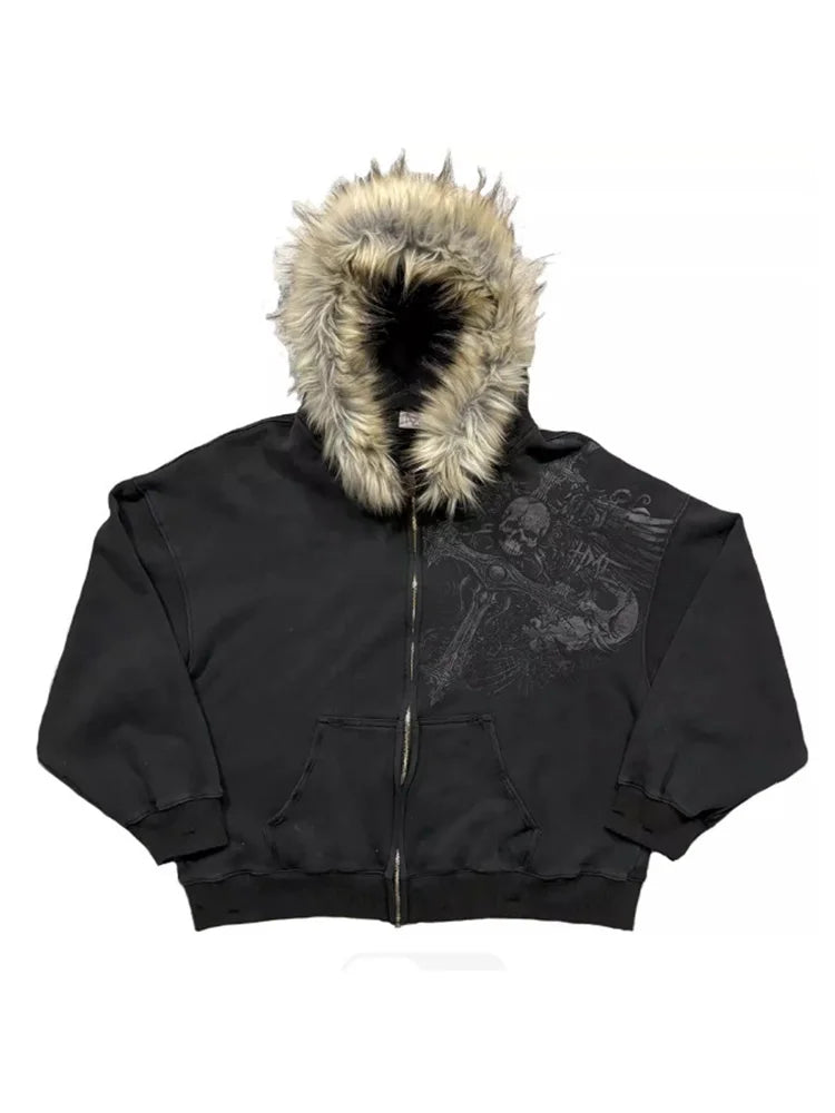 VitaGoth™ Faux Fur Y2K Zip Hoodie