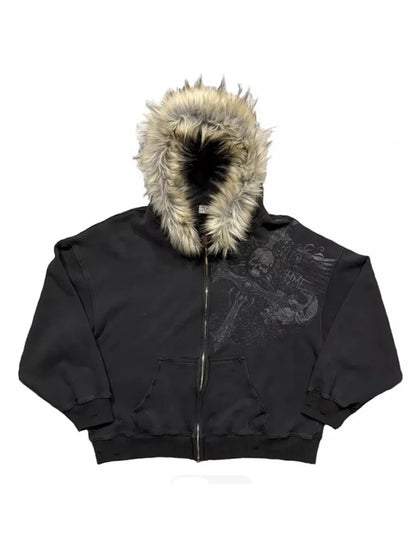 VitaGoth™ Faux Fur Y2K Zip Hoodie
