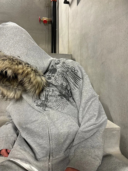 VitaGoth™ Faux Fur Y2K Zip Hoodie