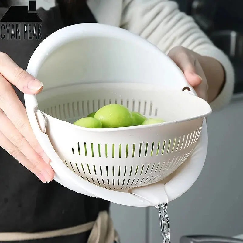 VitaHome™ SpinClean Dual-Layer Rotating Fruit & Vegetable Strainer Basket