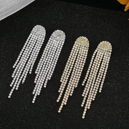 Long Crystal Tassel Drop Earrings for Women