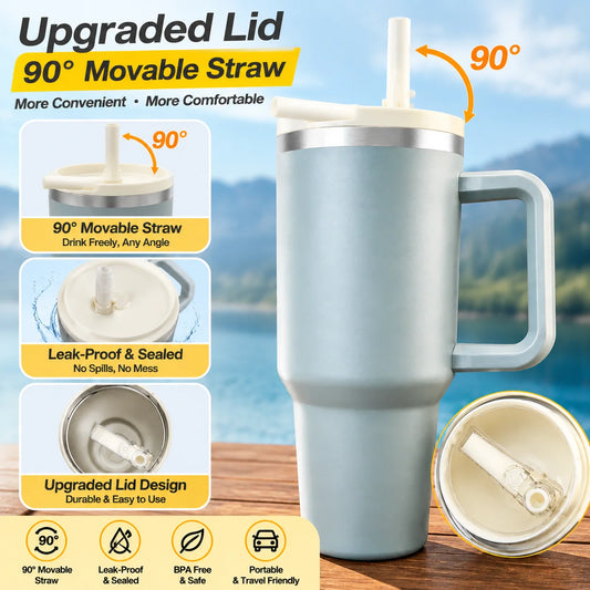 Thermobecher mit Griff und Strohhalm 1200 ml