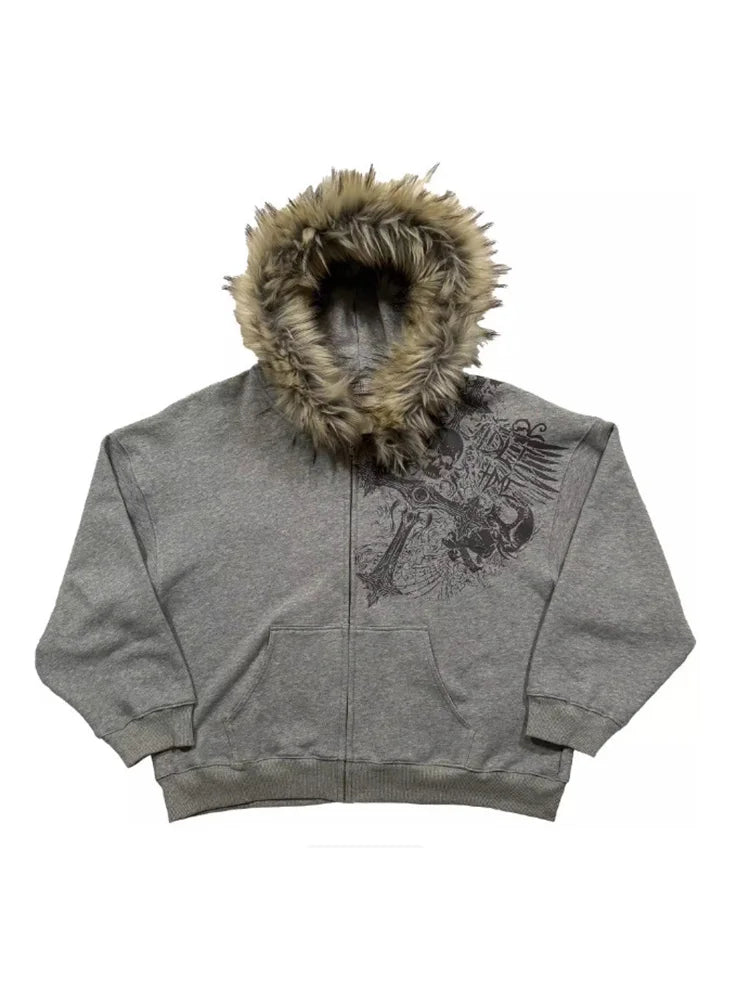VitaGoth™ Faux Fur Y2K Zip Hoodie