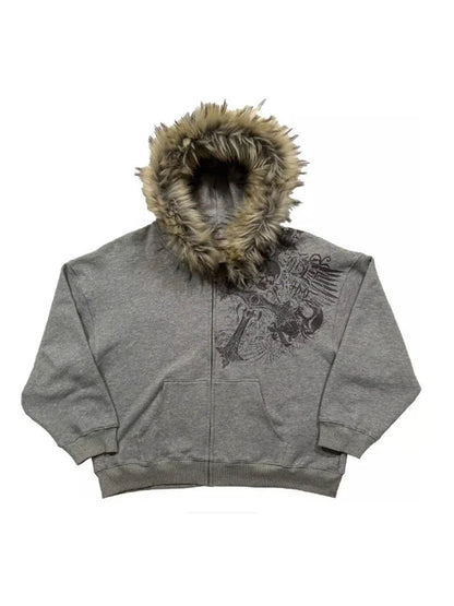 VitaGoth™ Faux Fur Y2K Zip Hoodie