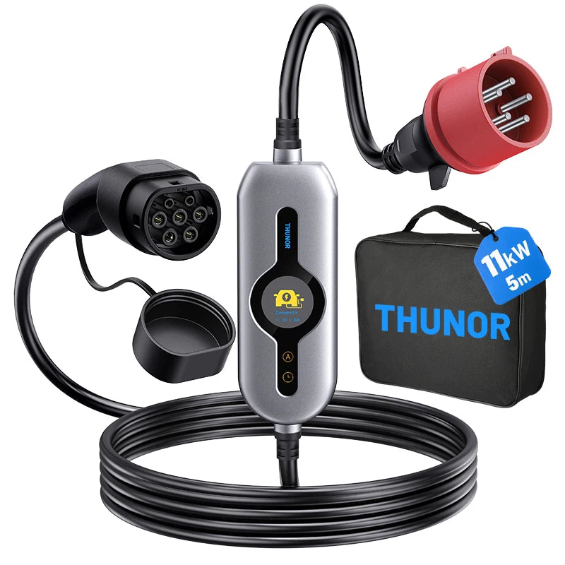 THUNOR Boost Mobile Wallbox EV Charger 11kW 16A Three-Phase IP66 with CEE16 to Type2 Charging Cable 5m for All BEV/PHEV