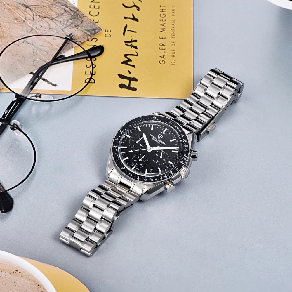 Herrenuhr Mondphase Chronograph Edelstahl wasserdicht – Ansicht 5
