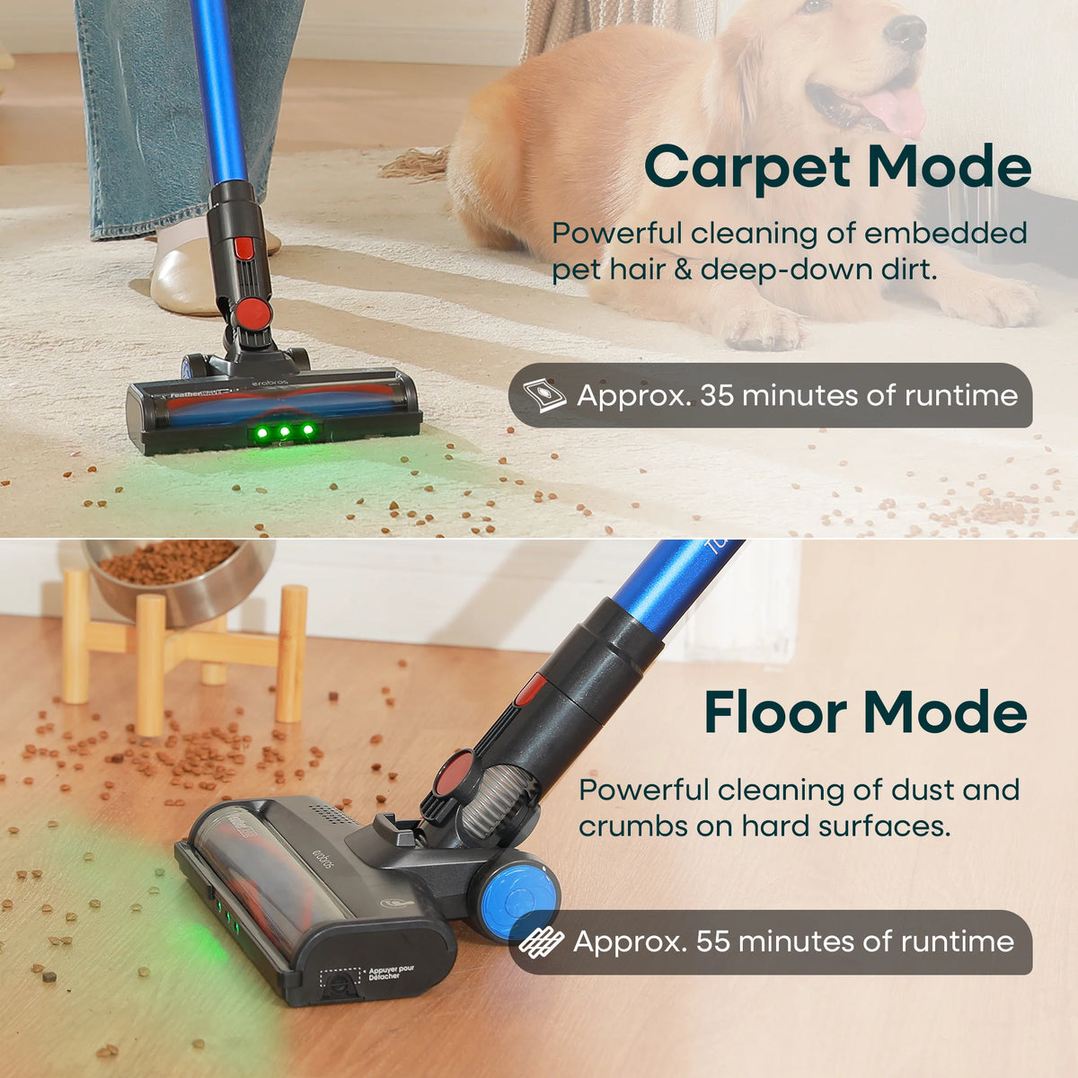 Erabros EV2 450W 55kpa Cordless Vacuum Cleaner High Suction Power Handheld Smart Home Cleaner Capacity LED Display Floor Carpet – Ansicht 3