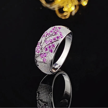 Luxury Silver & Pink Zircon Tree Branch Cocktail Ring
