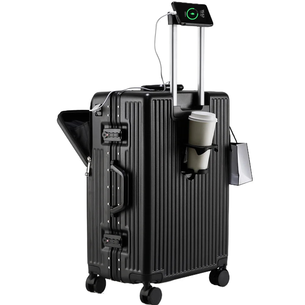 Vital™ AeroShield Aluminum Frame Cabin Trolley with USB & Cup Holder