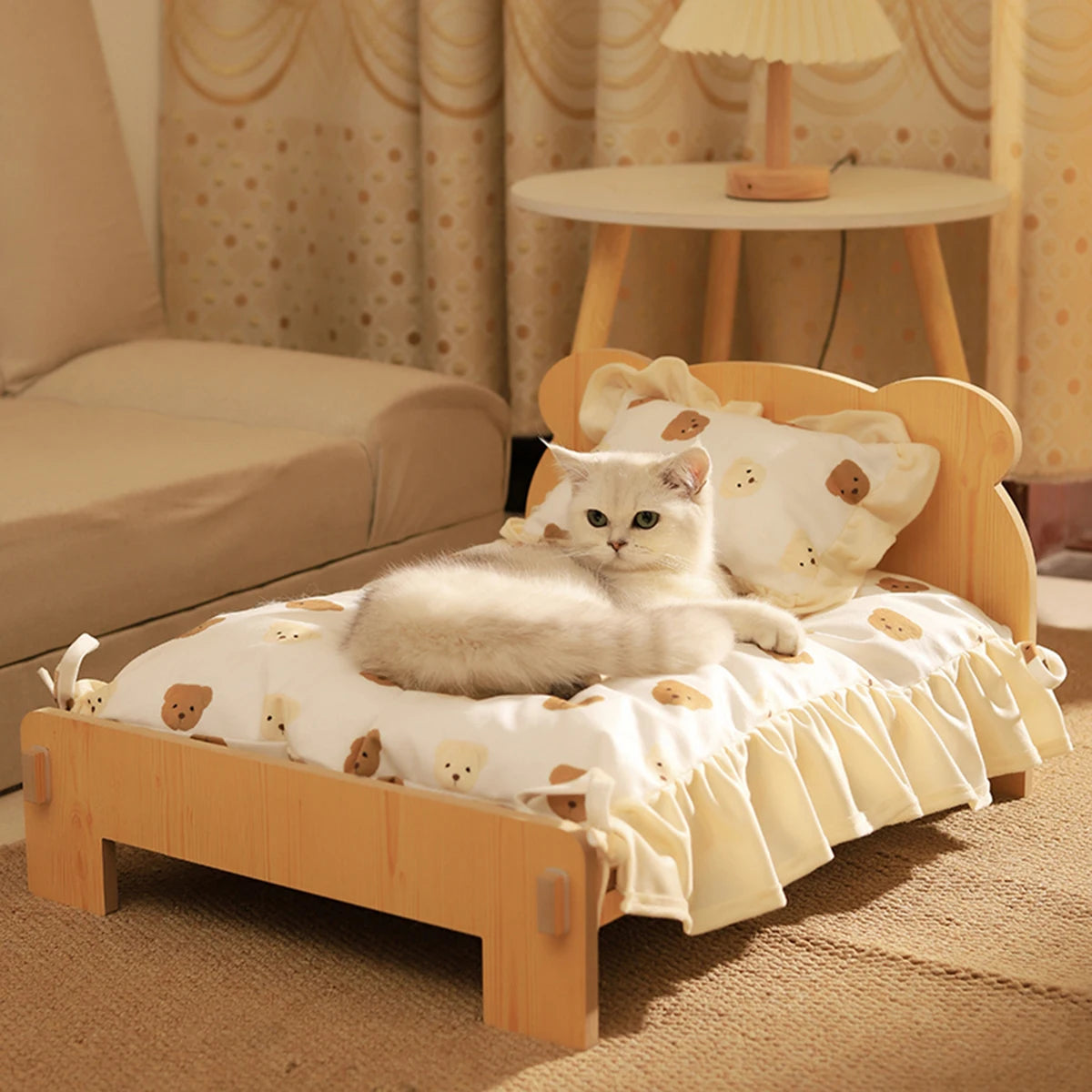 Katzenbett aus Holz im Teddy-Look – Ansicht 2