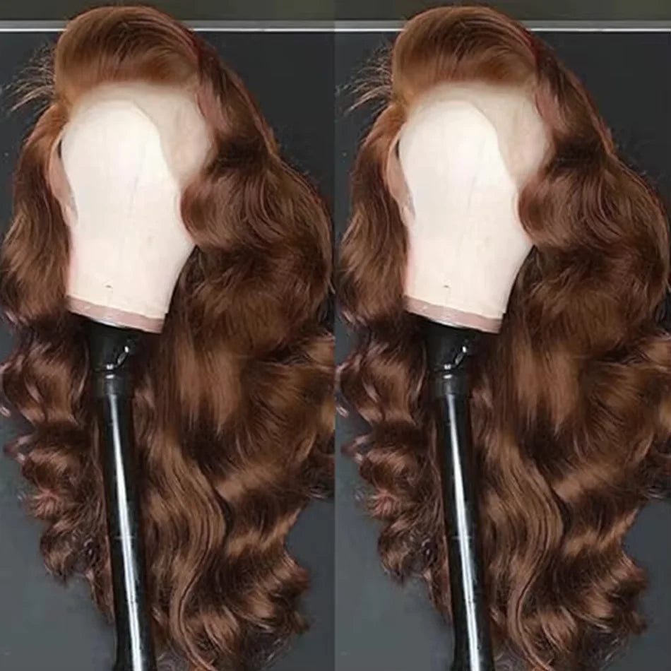 Lace-Front-Perücke Echthaar Schokobraun gewellt