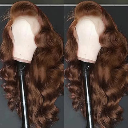 Lace-Front-Perücke Echthaar Schokobraun gewellt