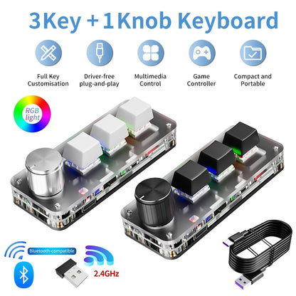 Makro-Tastatur mechanisch mit 3 Tasten und Drehknopf