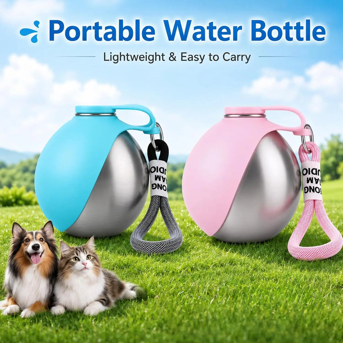 Hundetrinkflasche aus Edelstahl mit Silikonnapf