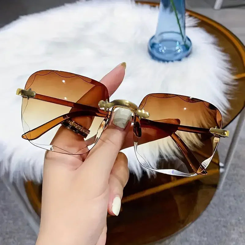 Luxury Designer Square Rimless UV400 Sunglasses (3-Piece Set)