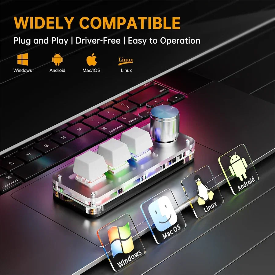 Makro-Tastatur mechanisch mit 3 Tasten und Drehknopf – Ansicht 3