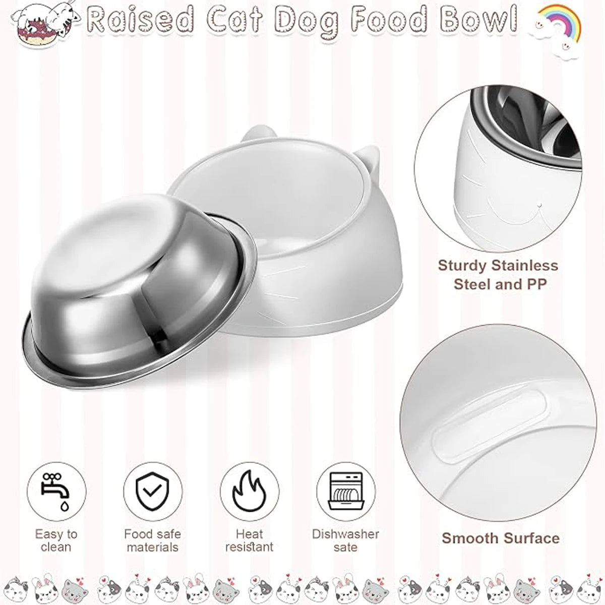 Stainless Steel Neck Guard Cat Bowl Pet Food Elevated Accessories Kitten Cats Articles Products Supplies Feeders Drinker Pets – Ansicht 4