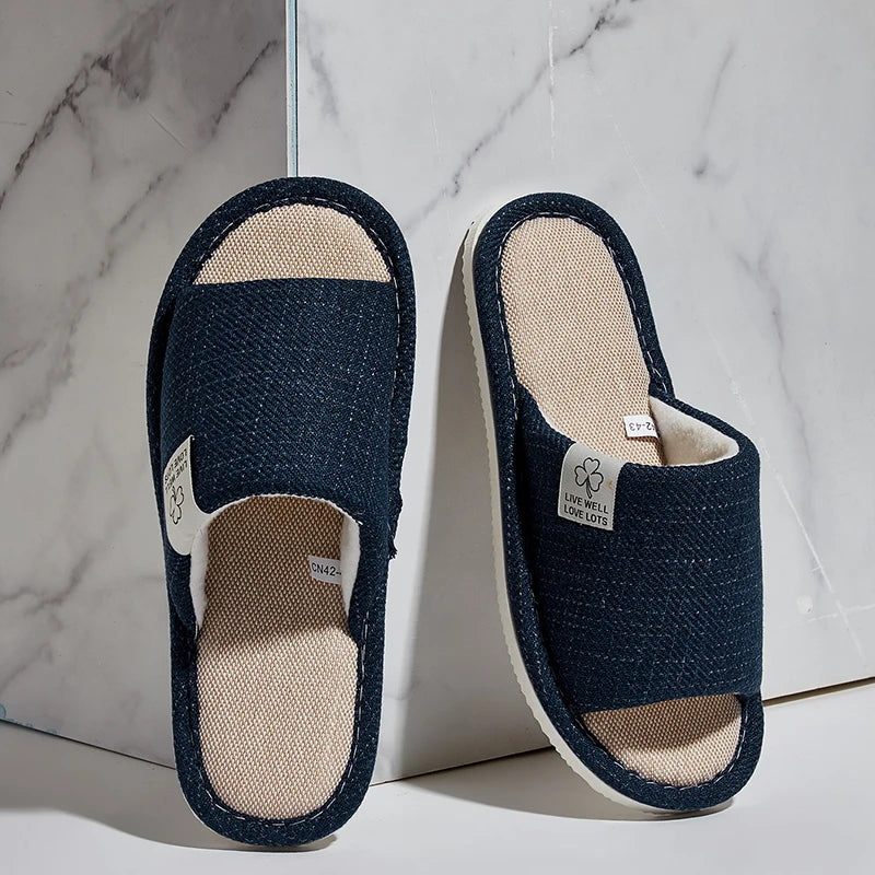 Home Linen Slippers For Men In Spring&Autumn Comfortable Bedroom Open-toed&Breathable Slippers Men's & Women's Shoes Summer – Ansicht 4
