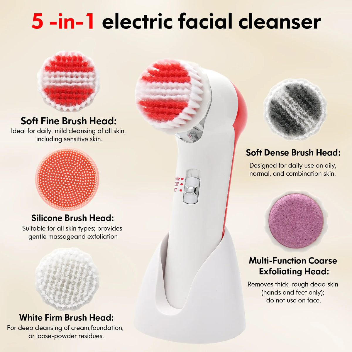 Gesichtsreinigungsbürste elektrisch 5-in-1