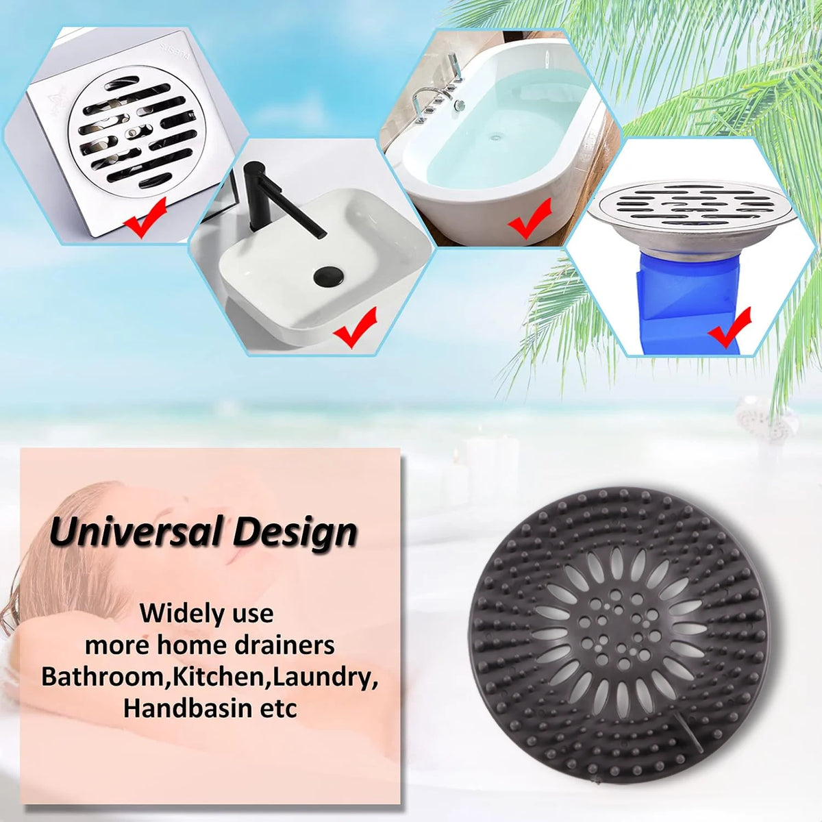Vital™ DrainGuard Silicone Hair Catcher & Drain Cover
