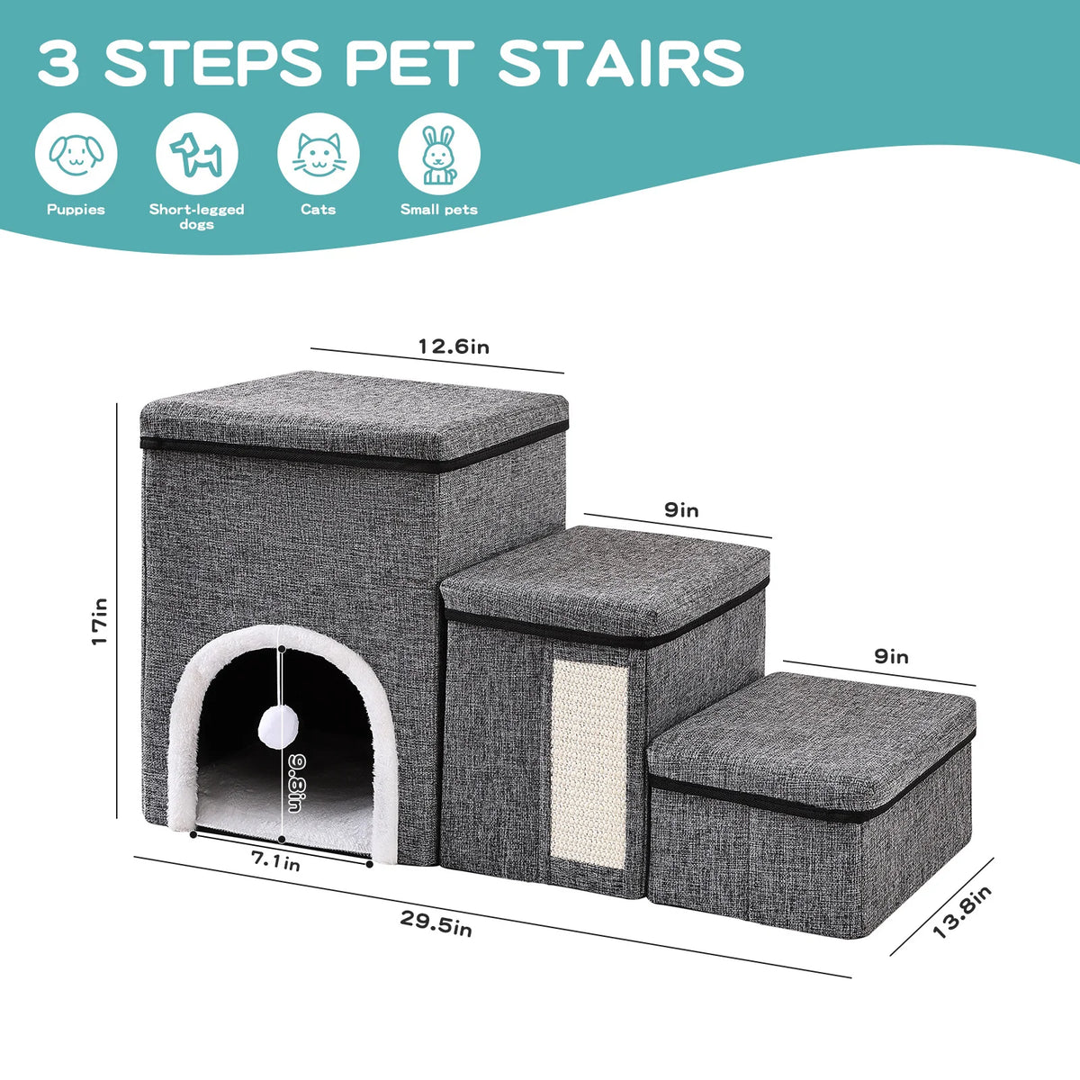 Hundetreppe 3 Stufen für Bett und Sofa faltbar – Ansicht 2