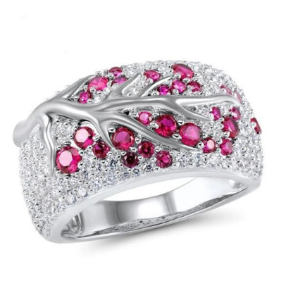 Luxury Silver & Pink Zircon Tree Branch Cocktail Ring