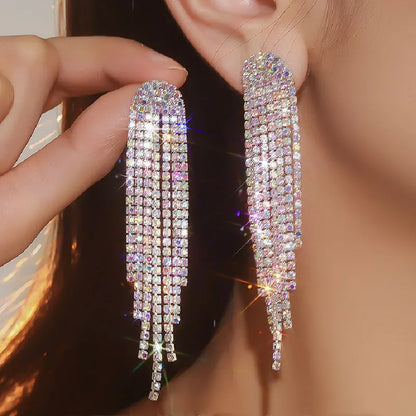Long Crystal Tassel Drop Earrings for Women