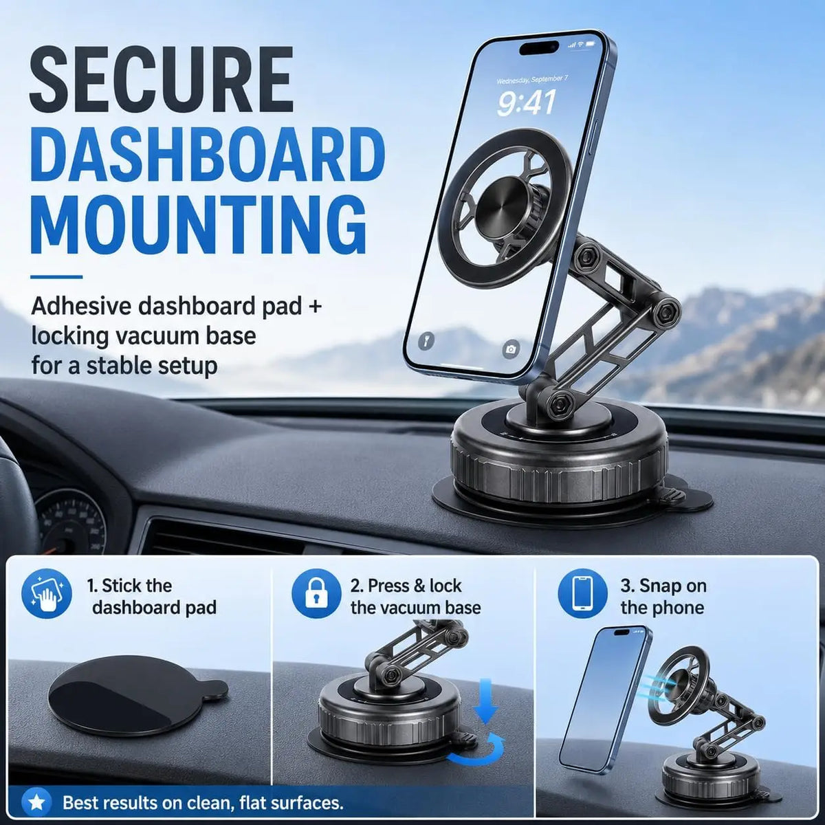 Auto-Handyhalterung mit Saugnapf und Magnet 3-Achsen – Ansicht 4