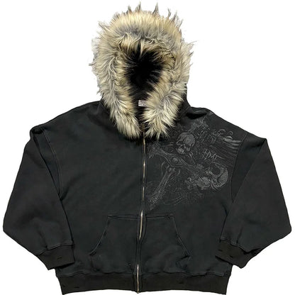 VitaGoth™ Faux Fur Y2K Zip Hoodie