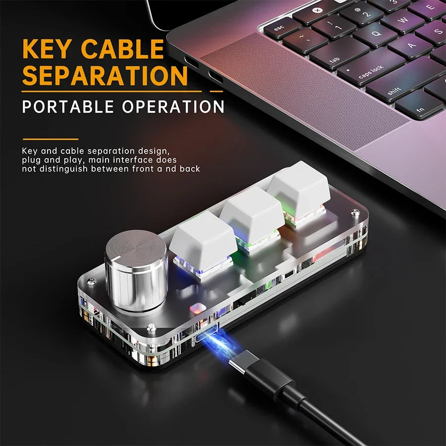 Makro-Tastatur mechanisch mit 3 Tasten und Drehknopf – Ansicht 4