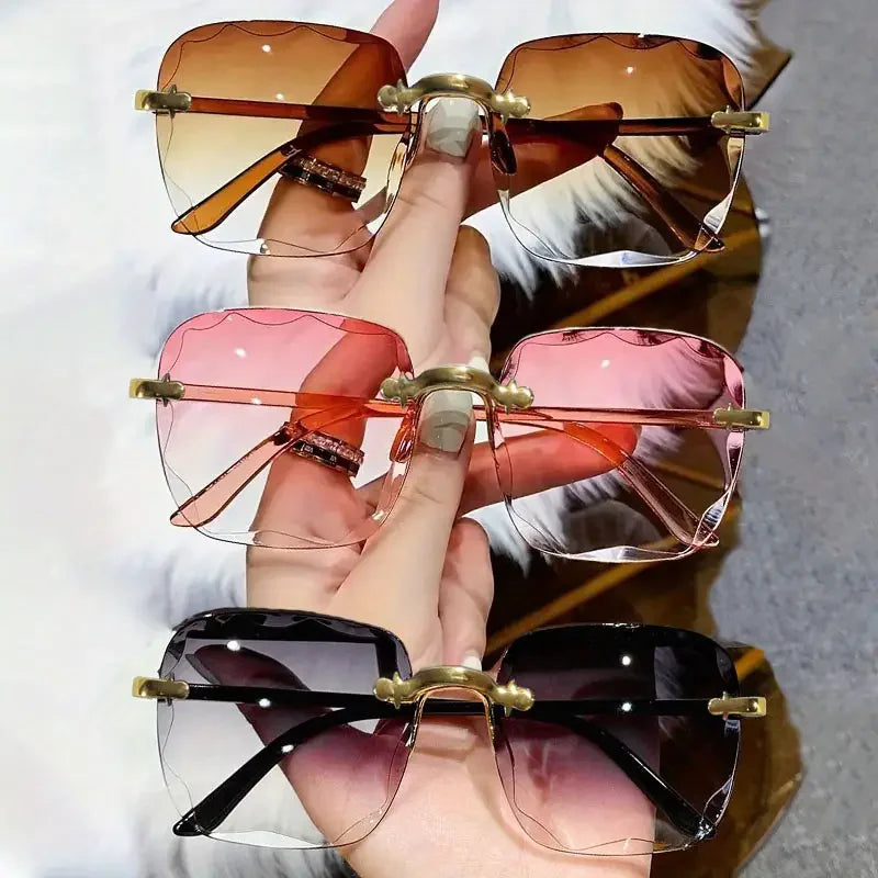 Luxury Designer Square Rimless UV400 Sunglasses (3-Piece Set)
