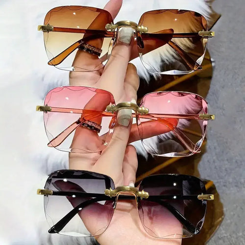 Luxury Designer Square Rimless UV400 Sunglasses (3-Piece Set)
