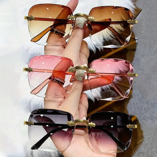 Luxury Designer Square Rimless UV400 Sunglasses (3-Piece Set)