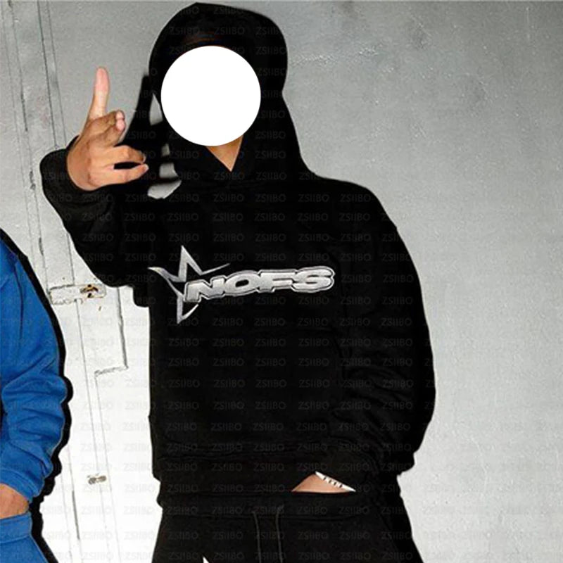 Vital™ StreetCore Oversized Letter-Embroidered Y2K Hoodie